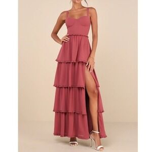 Lulus Rosy Mauve Ruffled Tiered Corset Back Maxi Dress Size XL